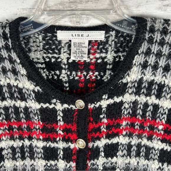 LISE J. Sweater Plaid Preppy Academia Knit Cardigan Padded Shoulders L - Picture 3 of 8